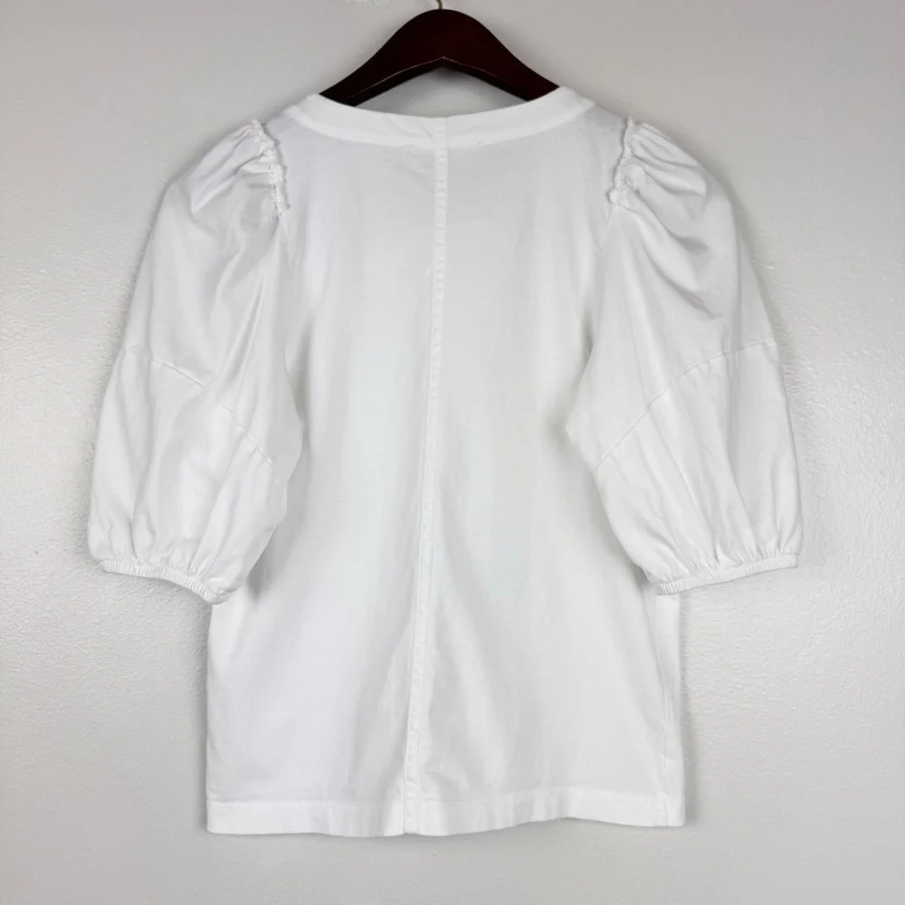 Madewell Puff-Sleeve Ruffle Trim Cotton Jersey Tee White Size XXS